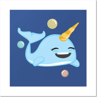 Cute Kawaii Narwhal Smiling Under the Sea Kids Design Posters and Art